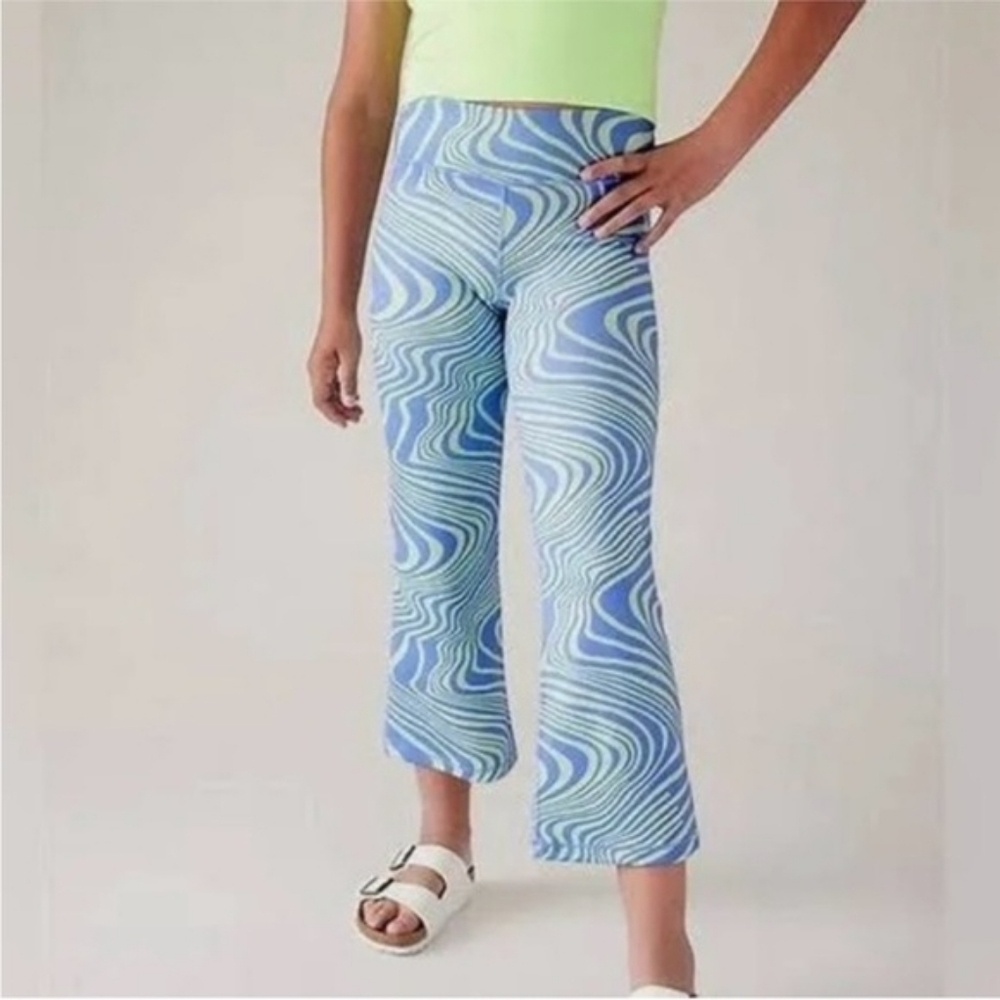 Athleta Girl Blue Green Swirl Pattern Chit Chat Kick Flare Pants, 14Y XL (X1)